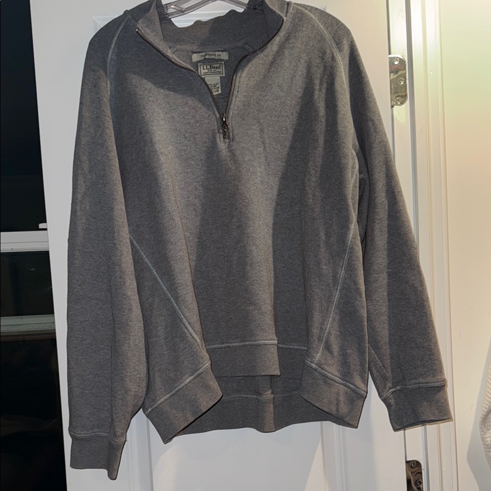 Vintage L.L Bean Men's Gray Half-Zip Sweater